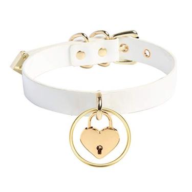 Imagem de LEWECEEO Colar gargantilha de coração com cadeado e chave, Couro