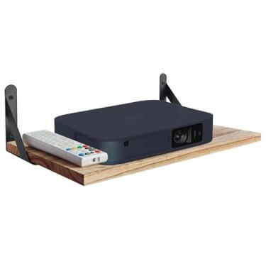 Imagem de DODOBEYA Prateleira de projetor de parede flutuante prateleira de roteador prateleira flutuante de madeira rústica, suporte para projetor de parede, prateleira de parede de projetor de madeira,