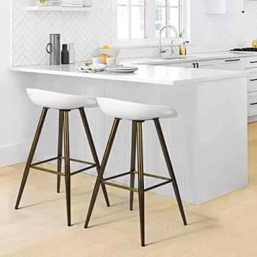 Imagem de wOod-it Conjunto de 2 cadeiras de jantar modernas e bancos de bar para cozinha, sala de estar - cadeiras brancas com altura de balcão