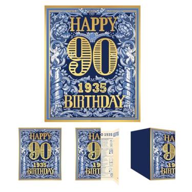 Imagem de Gcardist Cartão comemorativo de 90 anos de 2025, cartão de presente de aniversário de 90 anos, memória de volta em 1935, ouro azul vintage (envelope)