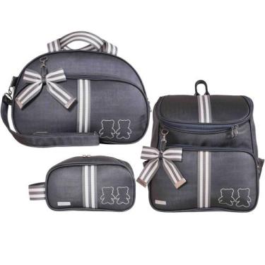 Imagem de Kit Bolsa Maternidade Laço Versalhes Grafite 3 Peças - Decalta