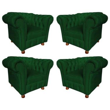 Imagem de Quatro Poltronas Chesterfield Luiz Xv - Suede Verde Musgo / Decoração,