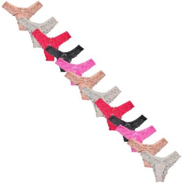 Imagem de Kit 12 Calcinha Em Renda Fristyle Microfibra Tanga Fio, G, Preto