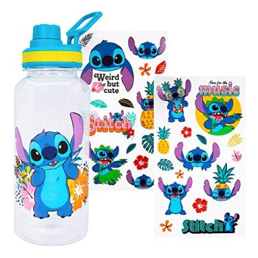 Imagem de Silver Buffalo Lilo e Stitch Crachás de flores com bico torcido e conjunto de adesivos, 946 ml