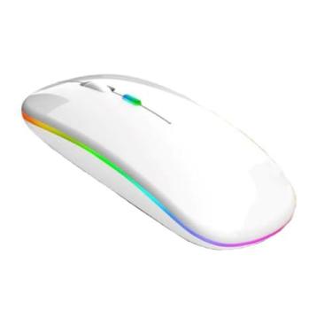 Imagem de Mouse Sem Fio Recarregável, RGB LED, Click Silencioso, 2.4 GHz, Ergonômico, Branco