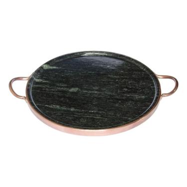 Imagem de Forma de Pedra Sabão para pizza 22 cm alças de cobre curada