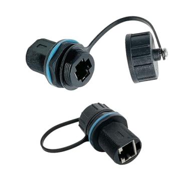 Imagem de PENGLIN Acoplador de montagem em painel blindado RJ45 CAT6 de 2 peças, acoplador de alimentação RJ45 impermeável fêmea para fêmea, conector de cabo LAN Ethernet RJ45 padrão industrial externo
