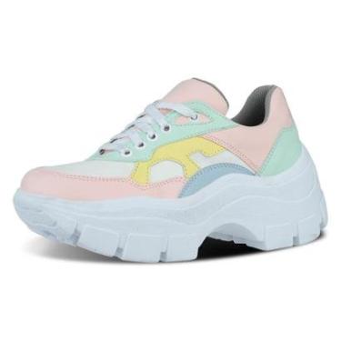 Imagem de Tênis Feminino Colorido Plataforma Chunky Lançamento Resistente Confortável-Feminino