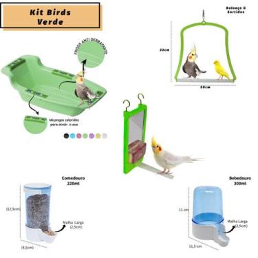 Imagem de Kit Birds - 1 Comedouro 220ml+1 Bebedouro 300ml+1 Bica Bica+1 Banheira