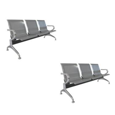 Imagem de Kit 2 Cadeiras Para Escritório Longarina 3 Lugares Aço Inox D