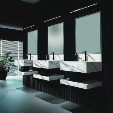 Imagem de Conjunto para Banheiro 1 Espelho Bisotê 1 Prateleira 1 Bancada com Cuba Max Blu Lavatórios Bumi