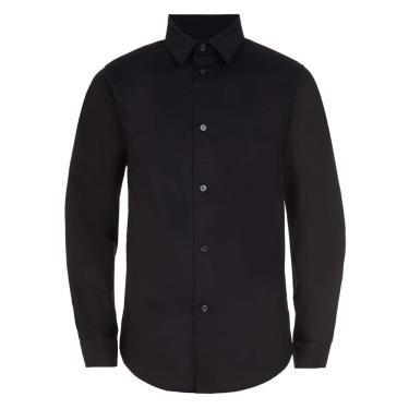 Imagem de Camisa masculina Calvin Klein, manga comprida, justa, preta, tamanho 8