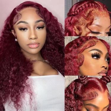 Imagem de Perucas Simeider Burgundy Deep Wave 18" Human Hair 200 Density