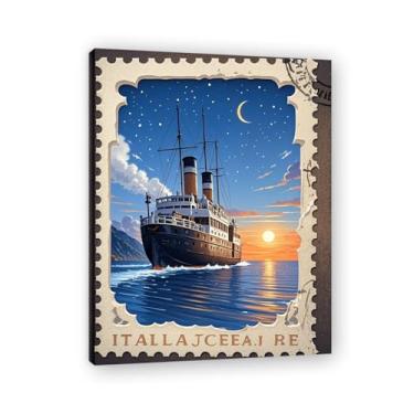 Imagem de Italian Coastline Steamship Impressão em tela vintage Italian Steamship - Carimbo de papel envelhecido 50 x 65 cm