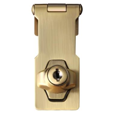 Imagem de Alise Trava de ferrolho com chave, fecho de segurança de 7,5 cm, trava de ferrolho com trava, trava de dobradiça de porta com chaves ferrolho de travamento com chave para armários e portas, bronze