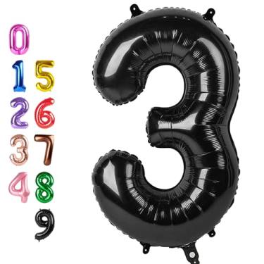 Imagem de 40 Inch Number 3 Balloon, Black Happy Birthday Balloon for Girls Boys Babies, Helium Number Balloons for 3 13 23 30 Wedding Bridal Shower Anniversary Party