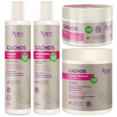 Imagem de Kit Apse Cachos Shampoo + Condicionador + Mascara + Ativador Cachos Profissional Completo