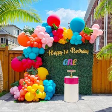Imagem de Moana Balloon Garland arch kit 160Pcs Summer Tropical Hot Pink blue yellow orange balloons for Baby Moana Birthday Decorations Luau hawaiian Aloha theme beach party