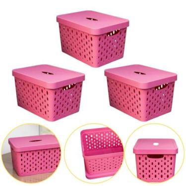 Imagem de Kit 3 Caixa Cesto Organizador Multiuso Empilhável 17 L Rosa Bebê orgbr