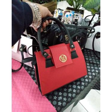 Imagem de Bolsa Feminina Elegante, Alça Dupla, Design Floral, Disponível em Preto, Branco e Estampado, com Detalhe Dourado (Vermelha)