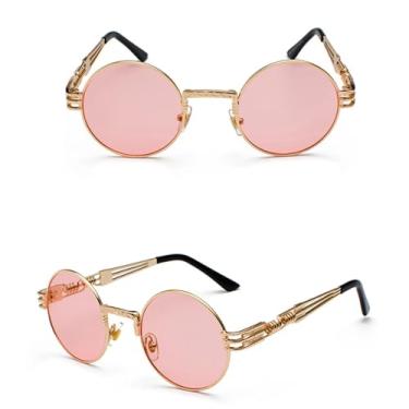 Imagem de VFDHN Óculos de sol vintage retrô gótico steampunk espelhado vintage redondo masculino UV400 (dourado transparente rosa)