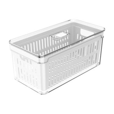 Imagem de " Organizador De Alimentos 5 Litros Transparente Para Frutas Verdura Legumes Salada Com Válvula Respiração Cesto de Drenagem Removível Caixa Organizadora de Geladeira Container de Alimentos BPA Free "