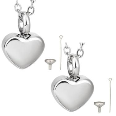 Imagem de CREATCABIN 2 pacotes de joias pequenas de cremação de coração para cinzas, colares de urna de coração para suporte de cinzas, joia de urna memorial de aço inoxidável, pingente de lembrança à prova