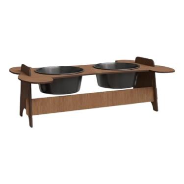 Imagem de Comedouro Duplo Suspenso Pote Para Ração Agua Em Mdf Para Cachorro Gato Pets