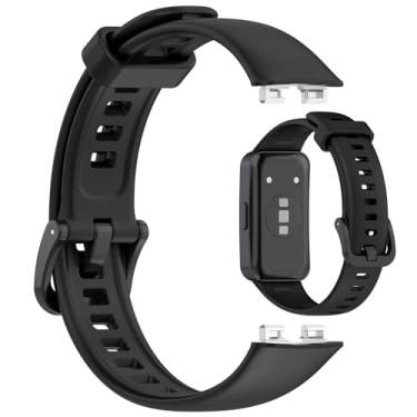 Imagem de Disscool Pulseiras ajustáveis de substituição compatíveis com Huawei Band 10/10 NFC/9/9 NFC/8/8 NFC, pulseira de silicone macio com liberação rápida para homens e mulheres (preto/cabeça de metal)