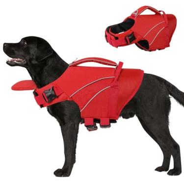 Imagem de Queenmore Colete Salva-Vidas Grande Para Cães, Boia De Piscina Com Queixo, Animais Estimação Natação, Ripstop Ajustável Que Preserva A Água Na Piscina, Praia, Passeios Barco (Vermelho, Gg)