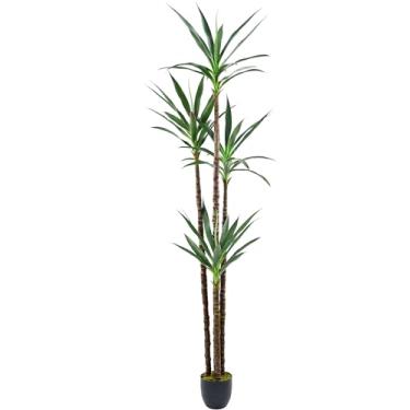 Imagem de Árvore artificial de 2,8 m com 60 folhas e 4 troncos, planta de piso resistente a UV de 208 cm de altura para decoração de escritório em casa, varanda, pátio, 1 peça