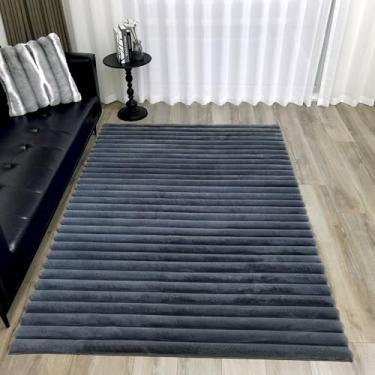 Imagem de GLORY RUGS Area Rugs Tapete listrado macio de pele de coelho sintética 12 x 18 cm Becky Tapete felpudo aconchegante tapete antiderrapante, lavável na máquina, tapete felpudo para quarto, sala de estar