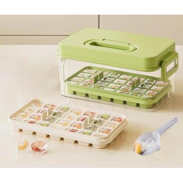 Imagem de Bandejas de gelo com tampas, concha e balde de gelo, 28/84 peças, molde portátil de silicone para cubos de gelo com caixa de gelo reutilizável para geladeira (verde, 1 camada (28 peças))
