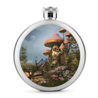 Imagem de Cantil de aço inoxidável, frasco de bolso com impressão de jardim de cogumelo, garrafa de anca, cantil, cantil, portátil, garrafa de licor portátil