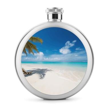 Imagem de Cantil de aço inoxidável, praia branca estampa de mar tropical balão de bolso garrafa de bolso garrafa de viagem portátil garrafa de metal