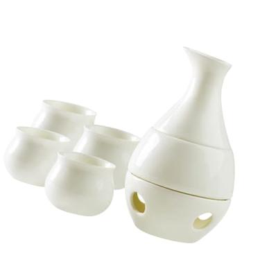 Imagem de Ｂｅｓｇａ Conjunto de saquê de cerâmica com garrafa de saquê aquecedora para beber, cerâmica de porcelana tradicional, 4 xícaras de para restaurante de Natal