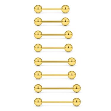 Imagem de Vqoxaggi 16G 14G Anéis de língua de aço cirúrgico anéis de mamilo rosca externa barra reta piercing de língua joias para mulheres homens comprimento da barra 12 mm/14 mm/16 mm/19 mm, Metal, aço