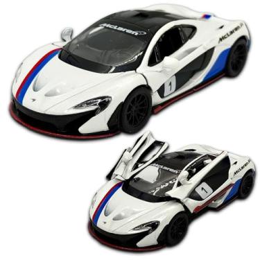 Imagem de Carrinho de ferro miniatura McLaren P1, abertura de portas, com fricção, 12,5 CM, Em metal, 1/36, Pneus em borracha, Kinsmart (Branco Numerada)