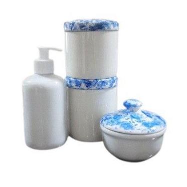 Imagem de Kit higiene bebê 4 peças em Porcelanas branca forte resistente tp azul