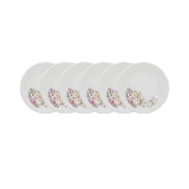 Imagem de Estojo com 6 Pratos Rasos. Modelo Redondo com Relevo Pomerode. Decoração Eterna. Fabricado pela Porcelana Schmidt.
