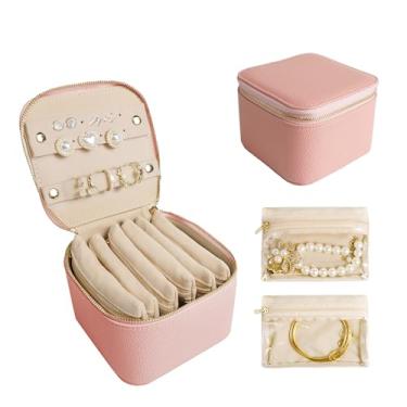 Imagem de WATANIYA HOME Estojo de joias de viagem, pequena caixa de joias de viagem com 6 mini bolsas de veludo, organizador portátil de joias de viagem para anéis, brincos, colares, presentes de beleza para