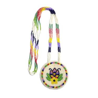 Imagem de Colar com medalhão de contas em camadas estilo nativo americano - Colar étnico tribal de contas de semente feito à mão MN-25-33, Free size, Vidro, Sem Pedra Preciosa