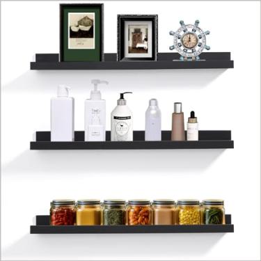 Imagem de AZSKY Conjunto De 3 Prateleiras Flutuantes Para Parede, 24" Com Borda Longa, Grande Estante Livros Berçário, Armazenamento Brinquedos, Infantil Montada, Decoração Sala Estar E Quarto (Preto)