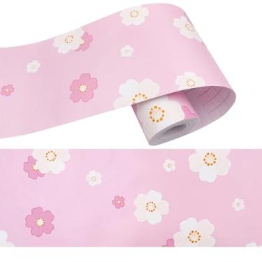 Imagem de Yifasy Borda de papel de parede floral autoadesivo de azulejos de PVC rolo de adesivo removível banheiro cozinha decoração de parede flor de pêssego