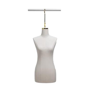 Imagem de Mannequin Torso de manequim feminino, com ganchos de metal e tecido de linho, manequim para exibição de roupas penduradas(Golden long hook)
