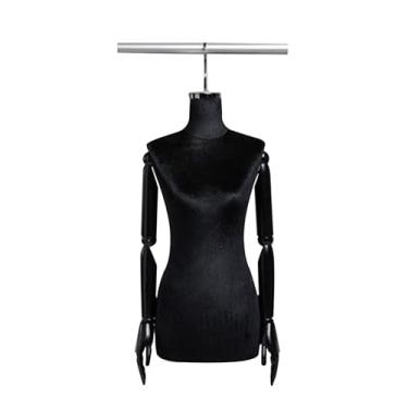 Imagem de Mannequin Alça de manequim suspensa em tecido de veludo com braços ajustáveis ​​de madeira maciça, ganchos de metal, usada para exibir camisetas e saias(Silver short hook)