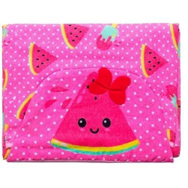 Imagem de TOALHA C/CAPUZ BABY JOY FUNNY ESTAMPADA C/FORRO FRALDA 67CMX90CM PCT C/01UN //MELANCIA