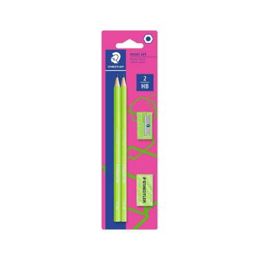 Imagem de Kit Escrita Staedtler Neon Verde com 2 Lápis Grafites Wopex, 1 Borracha e 1 Apontador Basic