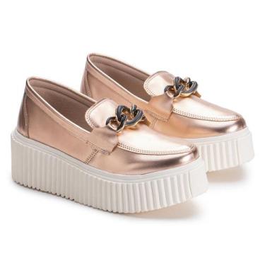 Imagem de Mocassim Victoria Feminino Metalizado GuGi 405-GG Com Solado Alto Leve