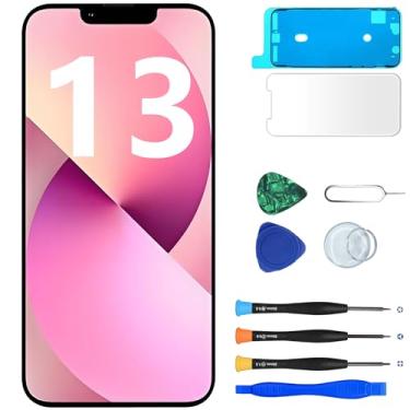 Imagem de Tela de substituição para iPhone 13, tela sensível ao toque 3D, tela LCD digitalizadora, montagem com fita adesiva à prova d'água e kit de ferramentas de reparo